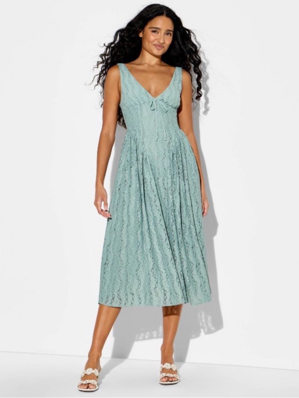 Target Wild Fable Women’s Midi Lace Basque Empire Waist Dress - Slate Blue